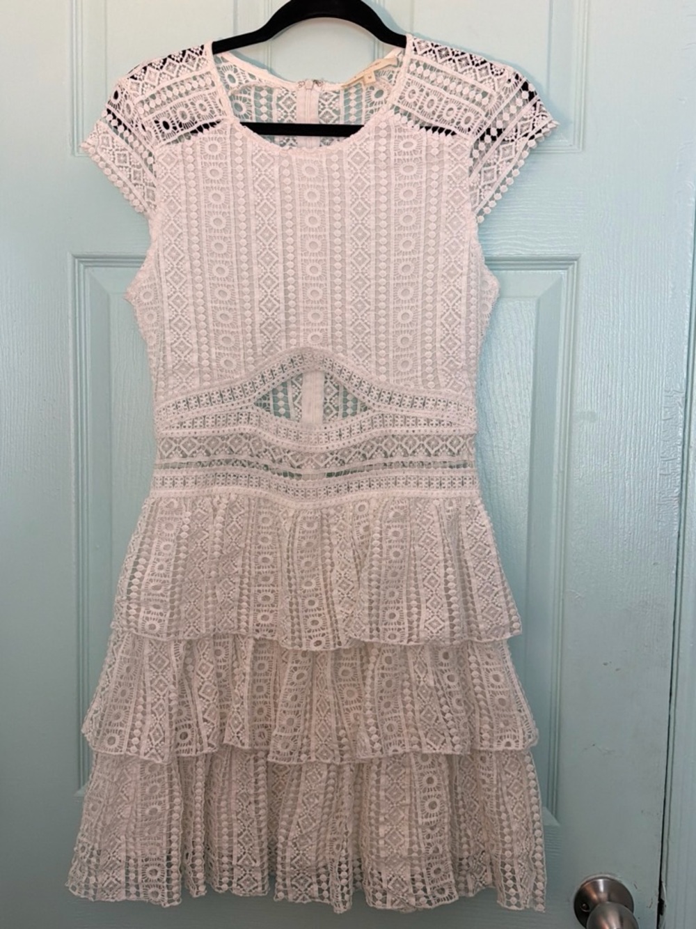 Girls White Lace Tiered Peplum Dress